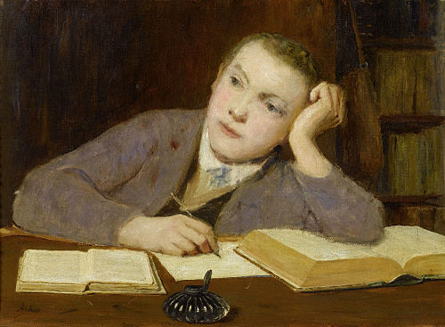 Schreibender Knabe, 1908, Albert Anker