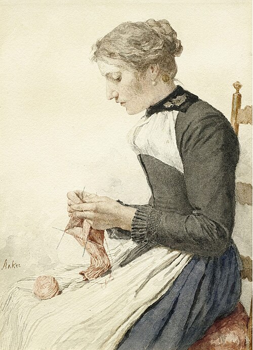 Knitting young Woman, , Albert Anker