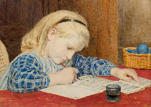 Schreibendes Mädchen, 1902, Albert Anker