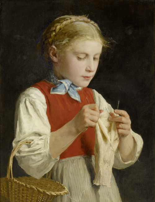 Young Girl Knitting, 1883, Albert Anker