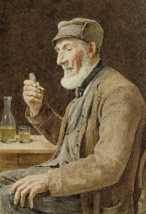 Old men smoking a pipe, 1906, Albert Anker