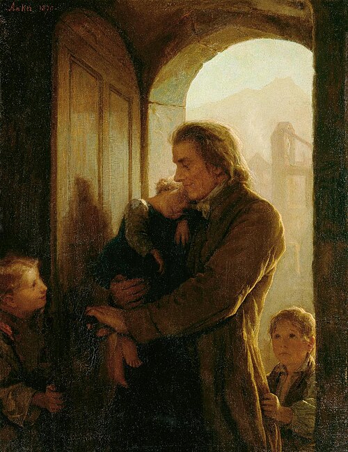 Heinrich Pestalozzi und die Waisenkinder in Stans, 1870, Albert Anker
