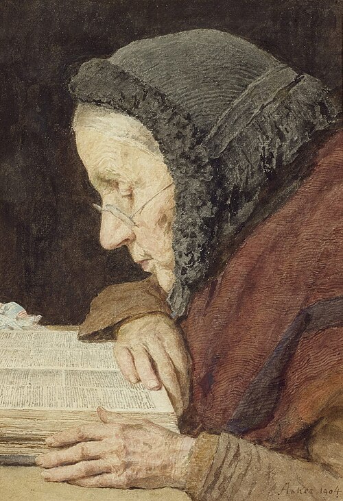 Vieille femme lisant la Bible, 1904, Albert Anker