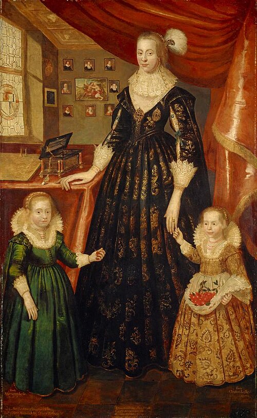 Anne Erskine, Countess of Rothes, d. 1640. Wife of the 6th Earl of Rothes. (With her daughters, Lady, 1626, George Jamesone