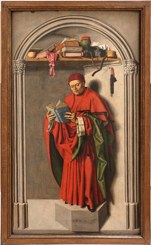 Volet droit du triptyque de l'Église Saint-Sauveur a Aix-en Provence, avers: le prophete Jeremie", 1443, Barthélemy d'Eyck