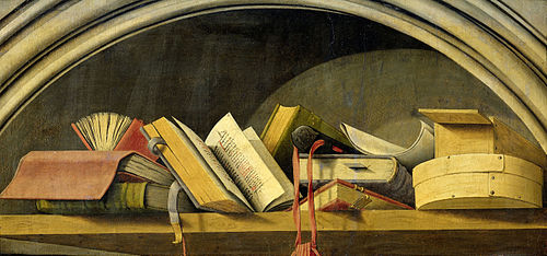 Nature morte aux livres dans une niche, 1442, Barthélemy d'Eyck