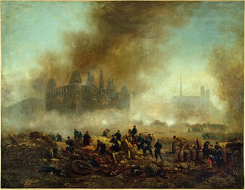 L'Hôtel de Ville incendié, assailli par les troupes de Versailles, 1871, Gustave Boulanger