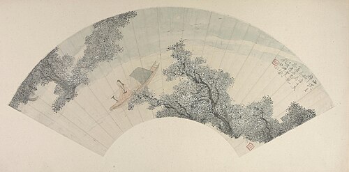 钱杜西溪月棹图扇页, , Qian Du