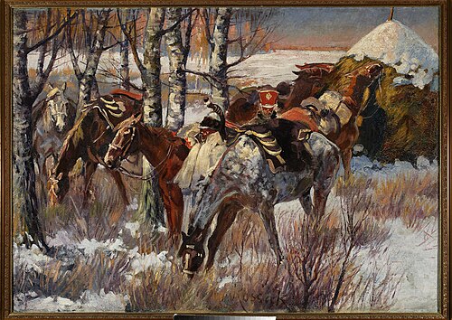Uhlans’ stopever in the snow, 1902, Wojciech Kossak