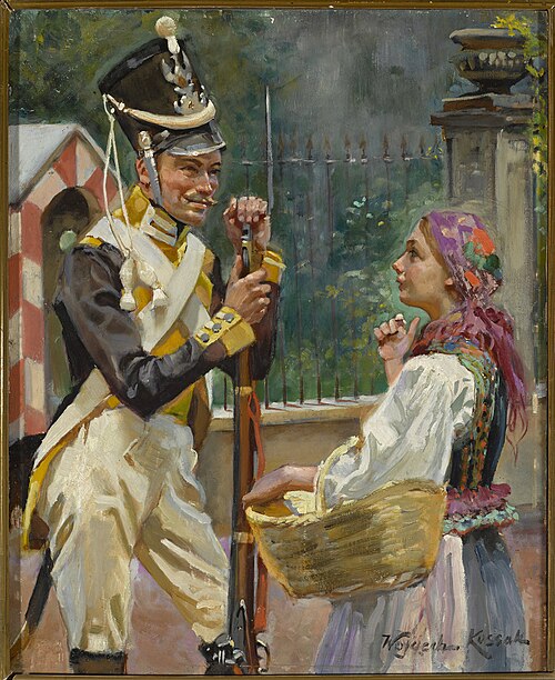 A Soldier and a Girl – in front of the Belvedere, 1912, Wojciech Kossak