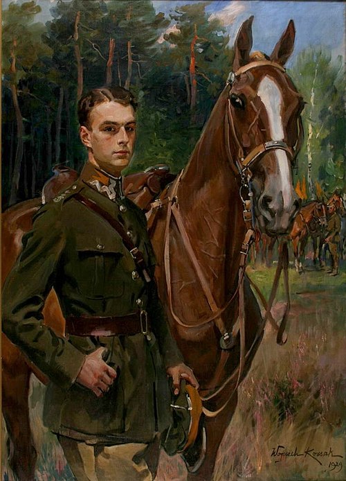 Portret ppor. Stefana Zamoyskiego z koniem, 1929, Wojciech Kossak