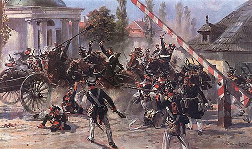 Jabłonowski's Battery at Jerozolimskie Gate, 1897, Wojciech Kossak