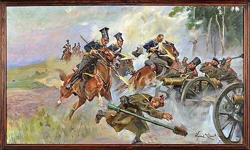 Charging at the Russian batteries at Stoczek, 1907, Wojciech Kossak