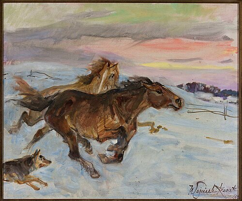 Chevaux fuyant un loup, 1937, Wojciech Kossak