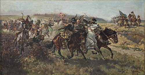 Capture of an armored comrade. Episode from the Swedish war, 1894, Wojciech Kossak