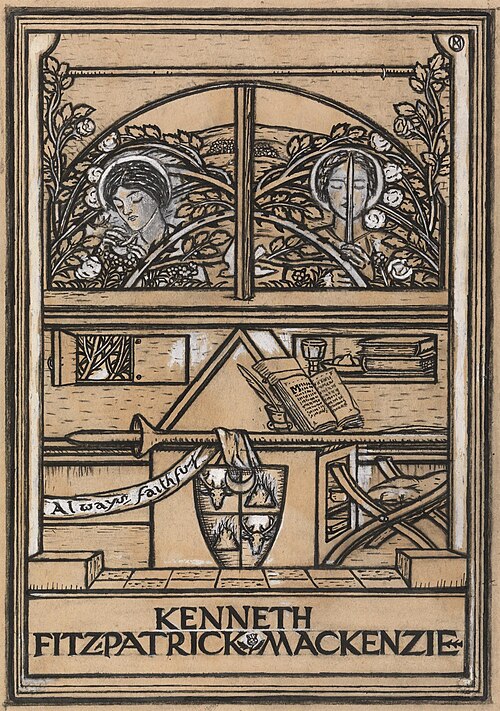 Design for a bookplate for Kenneth Fitzpatrick Mackenzie, 1909, Paul Nash
