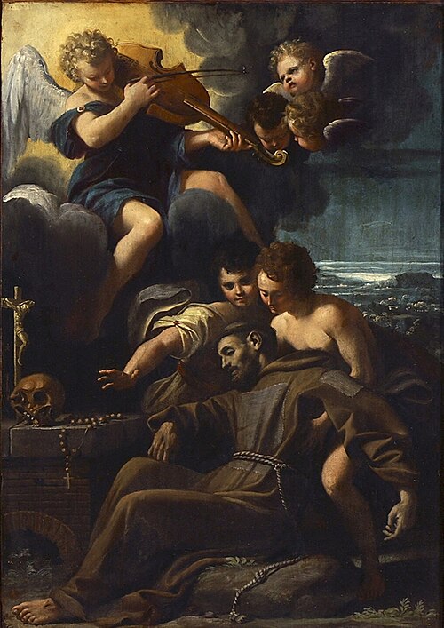 St Francis of Assisi consoled by Angels, 1610, Sisto Badalocchio