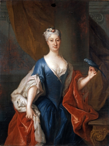 Portrait de Katarzyna Barbara Branicka née Radziwiłł avec un perroquet., 1726, Louis de Silvestre