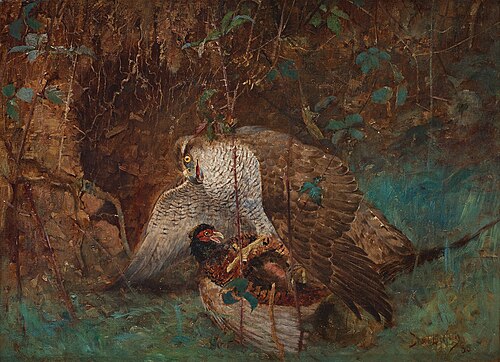 Goshawk and pheasant, 1885, Bruno Liljefors