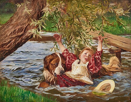 Girl and St. Bernard, 1876, Bruno Liljefors