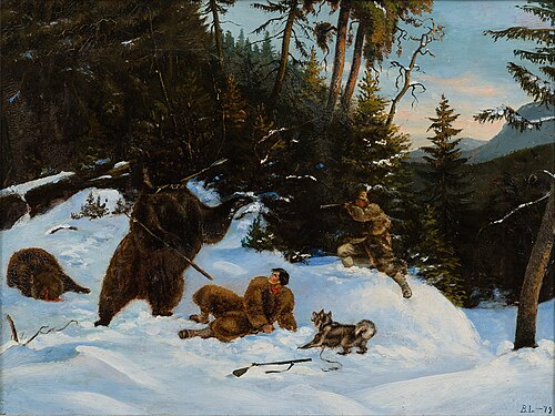 Bear hunting, 1879, Bruno Liljefors