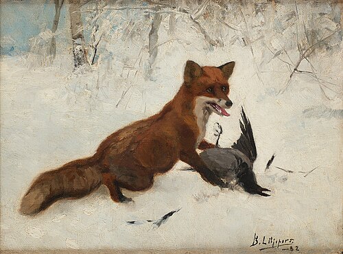 Fox and crow, 1881, Bruno Liljefors