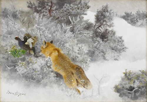 Fox and Black Grouse, , Bruno Liljefors