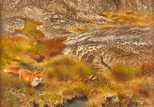 Fox and Common snipe, 1909, Bruno Liljefors