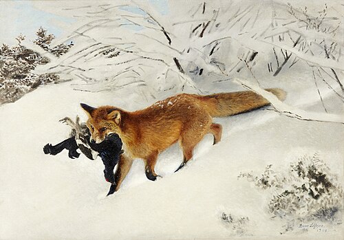 Fox in snow landscape, 1900, Bruno Liljefors