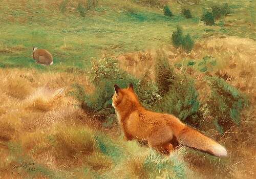 Fox stalking a hare, 1909, Bruno Liljefors