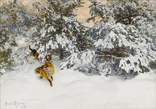 Fox and scenthounds, 1917, Bruno Liljefors