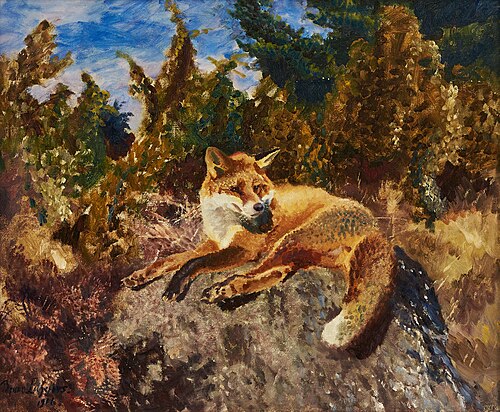 Resting fox in forest landscape, 1916, Bruno Liljefors