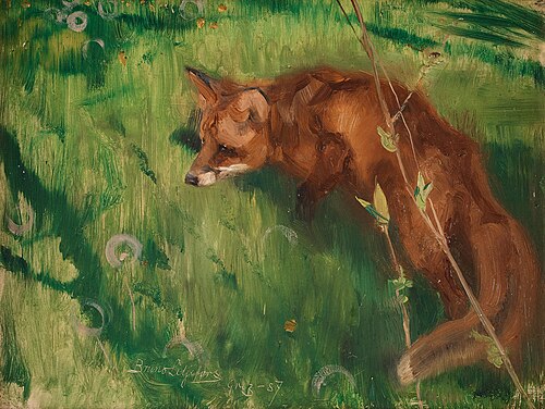 Stalking fox, Grez, 1887, Bruno Liljefors