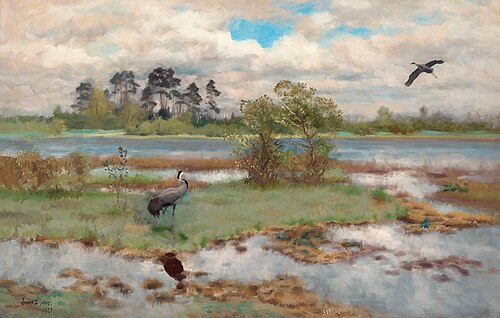 Landscape With Cranes at the Water, 1924, Bruno Liljefors