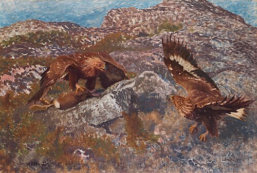 Golden eagles attack a hare, 1912, Bruno Liljefors
