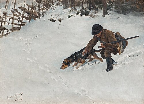 Hunter with dog, 1891, Bruno Liljefors