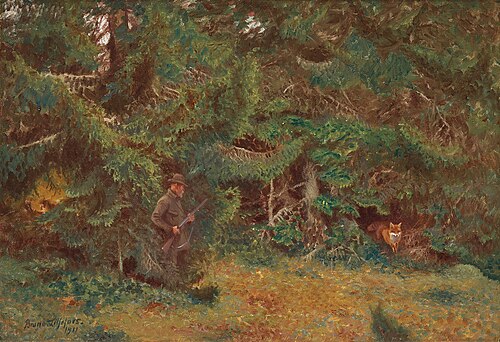 Hunter and fox, 1911, Bruno Liljefors