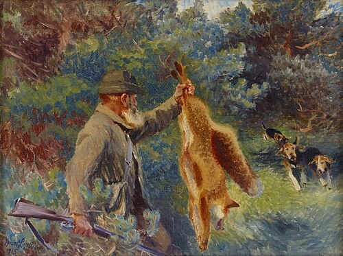 Jägare med skjuten räv, 1915, Bruno Liljefors