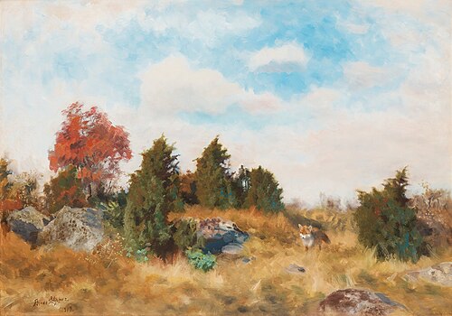 Höstbacke med räv, 1919, Bruno Liljefors