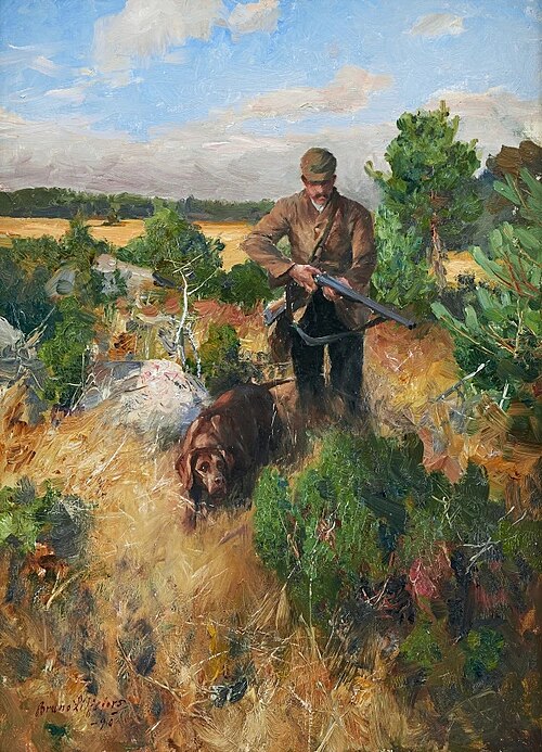 Hunter with his dog, 1890, Bruno Liljefors