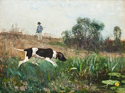 Hunter and hunting dog, 1881, Bruno Liljefors