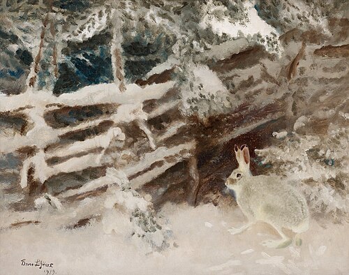 Hare in winter landscape, 1919, Bruno Liljefors