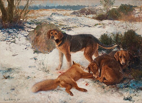 Foxhunting with scent hounds, 1894, Bruno Liljefors