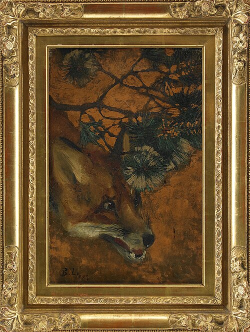 Fox under pine branch, 1889, Bruno Liljefors