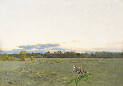 Fox with cubs on meadow, 1925, Bruno Liljefors