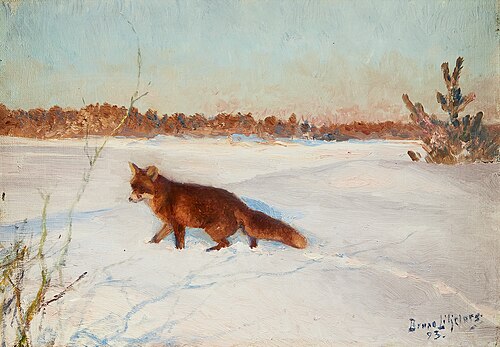 Fox in snow covered winter landscape, 1893, Bruno Liljefors