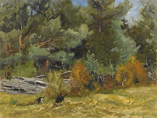 Scent hounds at fence, 1922, Bruno Liljefors