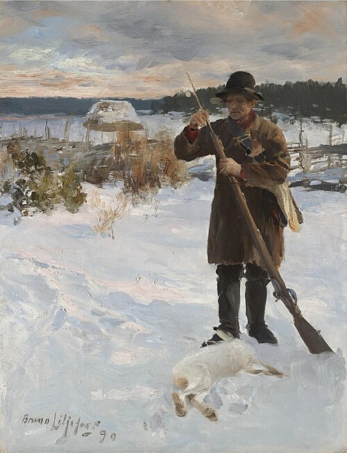 Värdshusarn, Peasant Hunter in Winter Landscape, 1890, Bruno Liljefors