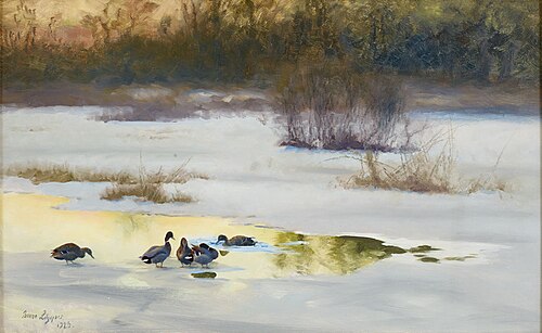 Ducks at an ice hole, 1923, Bruno Liljefors