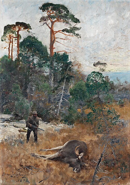 Moose hunters at dawn light, 1890, Bruno Liljefors
